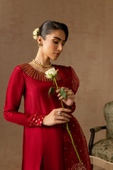 Maria Osama Khan - Ruby  - RED - RAWSILK & Organza - 3 Piece